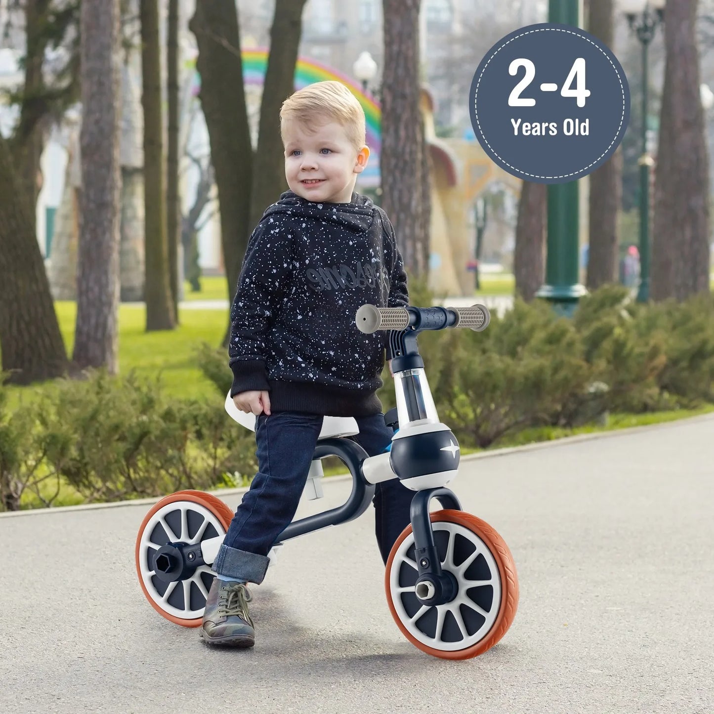 DORTALA 4 in 1 Kids Tricycle Toddler Balance Bike Adjustable Parent Push Handle 4 wheels Blue