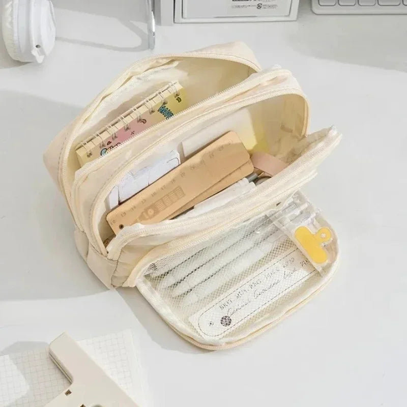 Girl Large Capacity Aesthetic Pencil Bag Zipper Pencil Pouch School Cases Cute Stationery Holder Bag Student School Supplies