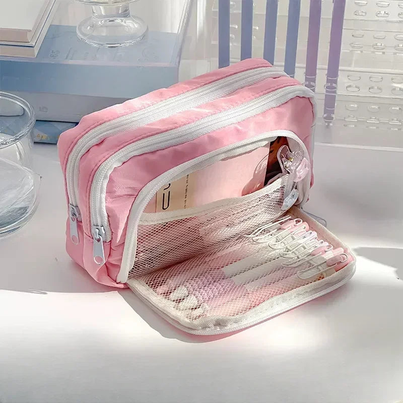 Girl Large Capacity Aesthetic Pencil Bag Zipper Pencil Pouch School Cases Cute Stationery Holder Bag Student School Supplies