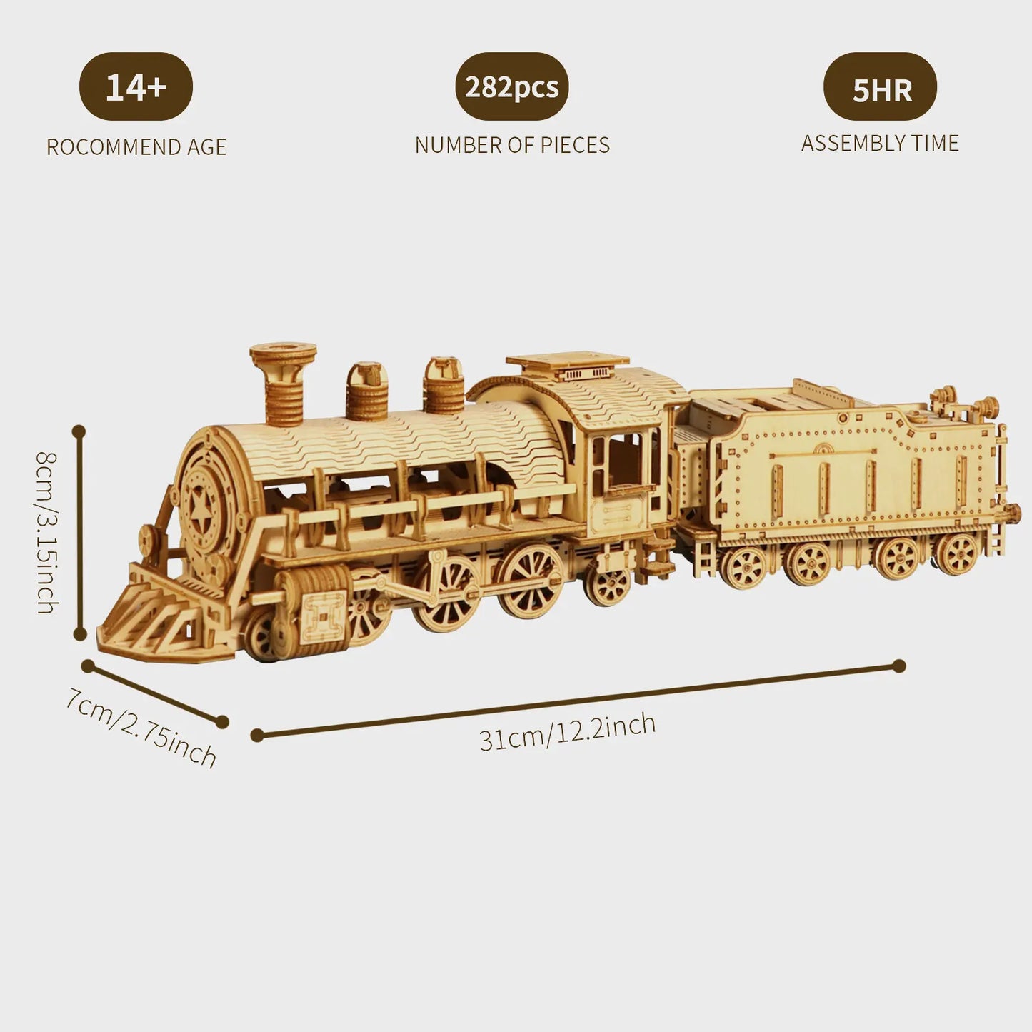 3D Wooden Puzzle Mechanical Train Model Kits Brain Teaser Puzzles Vehicle Building Kits Unique Gift on Birthday Christmas Day