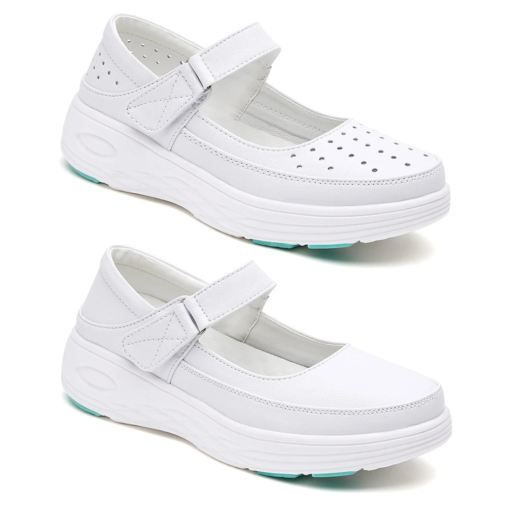 Leather Air Cushion Nurse Shoes Women Thick Soled Shoes Soft-Soled Work White Shoes Breathable Non-Slip Medical Shoes