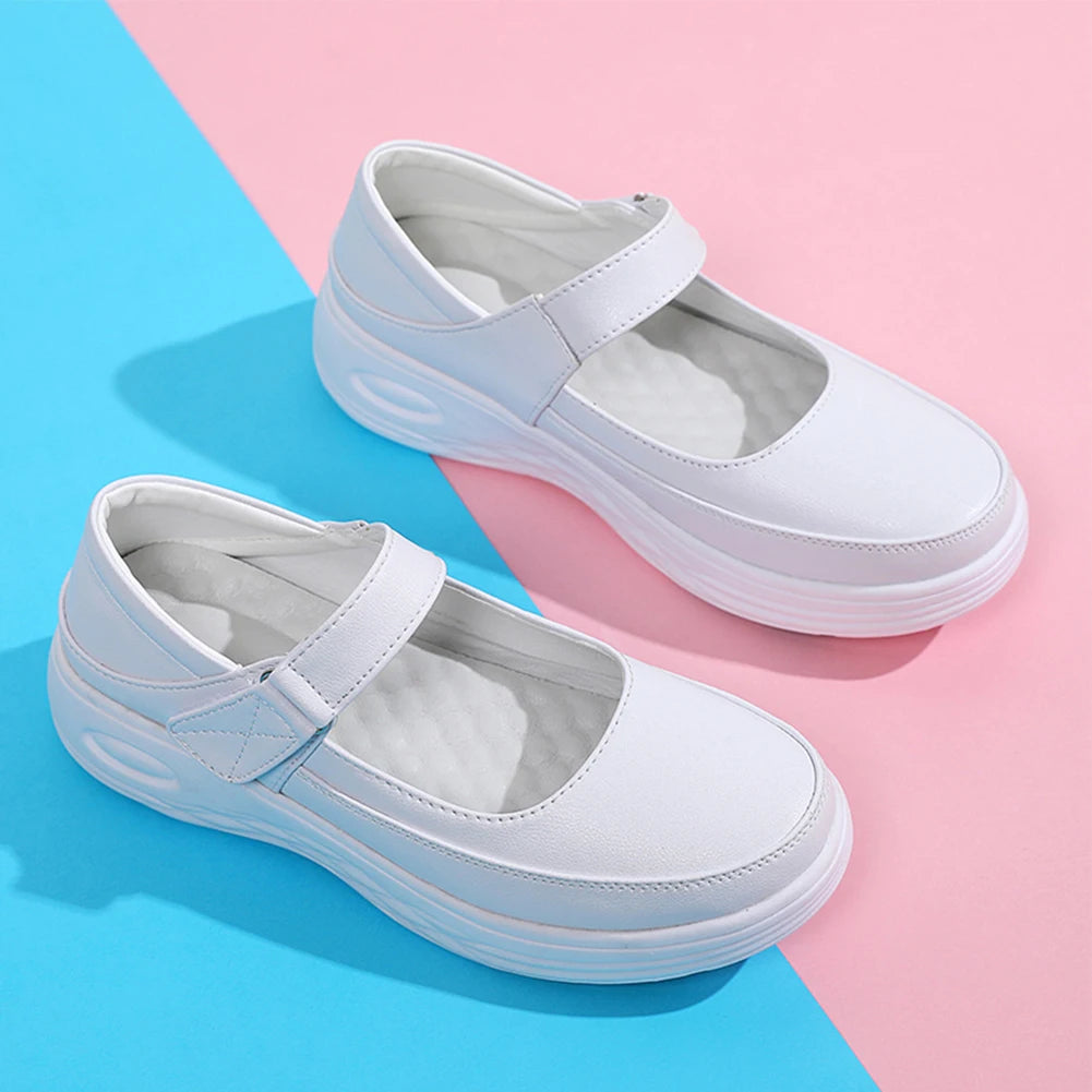Leather Air Cushion Nurse Shoes Women Thick Soled Shoes Soft-Soled Work White Shoes Breathable Non-Slip Medical Shoes