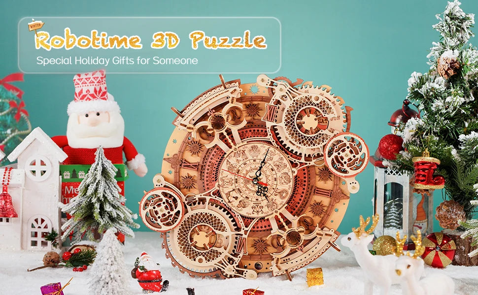 Robotime Wall Clock 3D Wooden Puzzle Wooden Set Mechanical Building Kits Wooden Puzzle Game Children Gift Best Christmas Gift