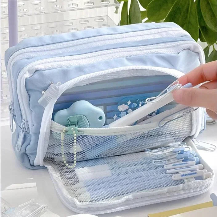 Girl Large Capacity Aesthetic Pencil Bag Zipper Pencil Pouch School Cases Cute Stationery Holder Bag Student School Supplies