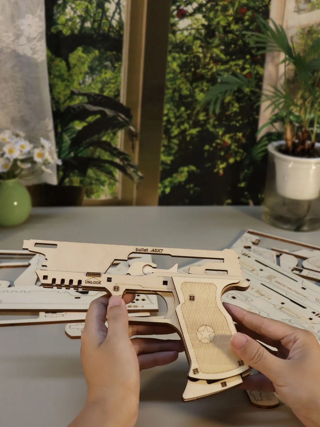 3D Wooden Puzzle Model Building Kit Mechanical Rubber Band Gun Toy DIY Brain Tearer Birthday Gift