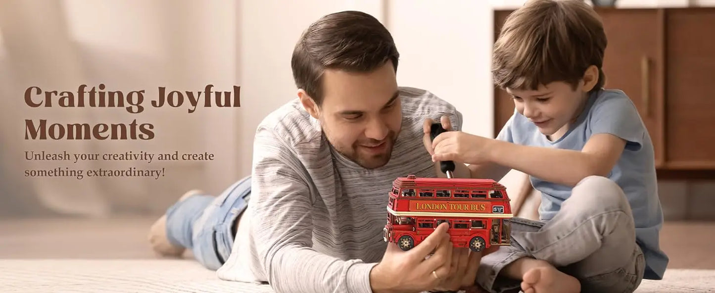 Robotime rolife London Tour Bus 3D Wooden Puzzles Wood Model Toy Car to Build Crafts Collectibles Gifts for Boys Girls
