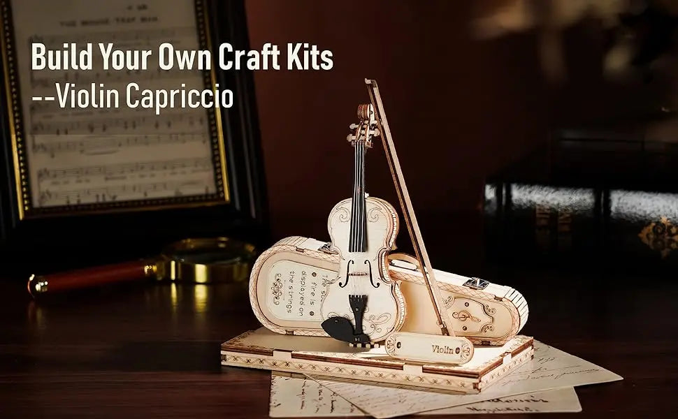 Robotime ROKR 3D Wooden Puzzle Violin Capriccio Model DIY Gifts for Boys&Girls Easy Assembly Kits MusicalBuilding Blocks TG604K