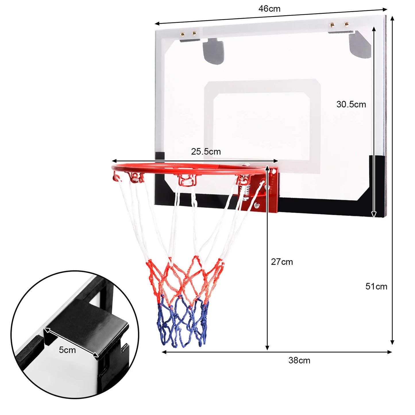 DORTALA 45x30cm Over-the-Door Mini Basketball Hoop Set, Door & Wall Mounted Basketball Hoop