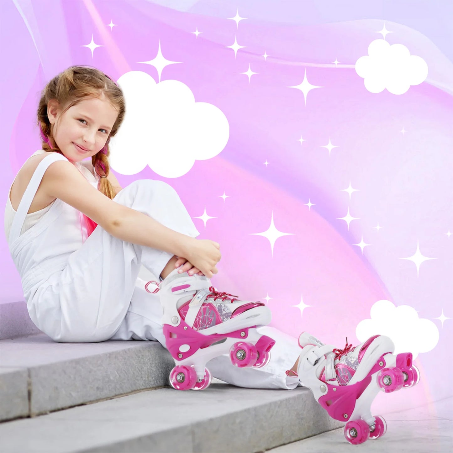 Adjustable Luminous Roller Skate Roller Skates for Girls Boys for Kids 4 Size Adjustable Light Up