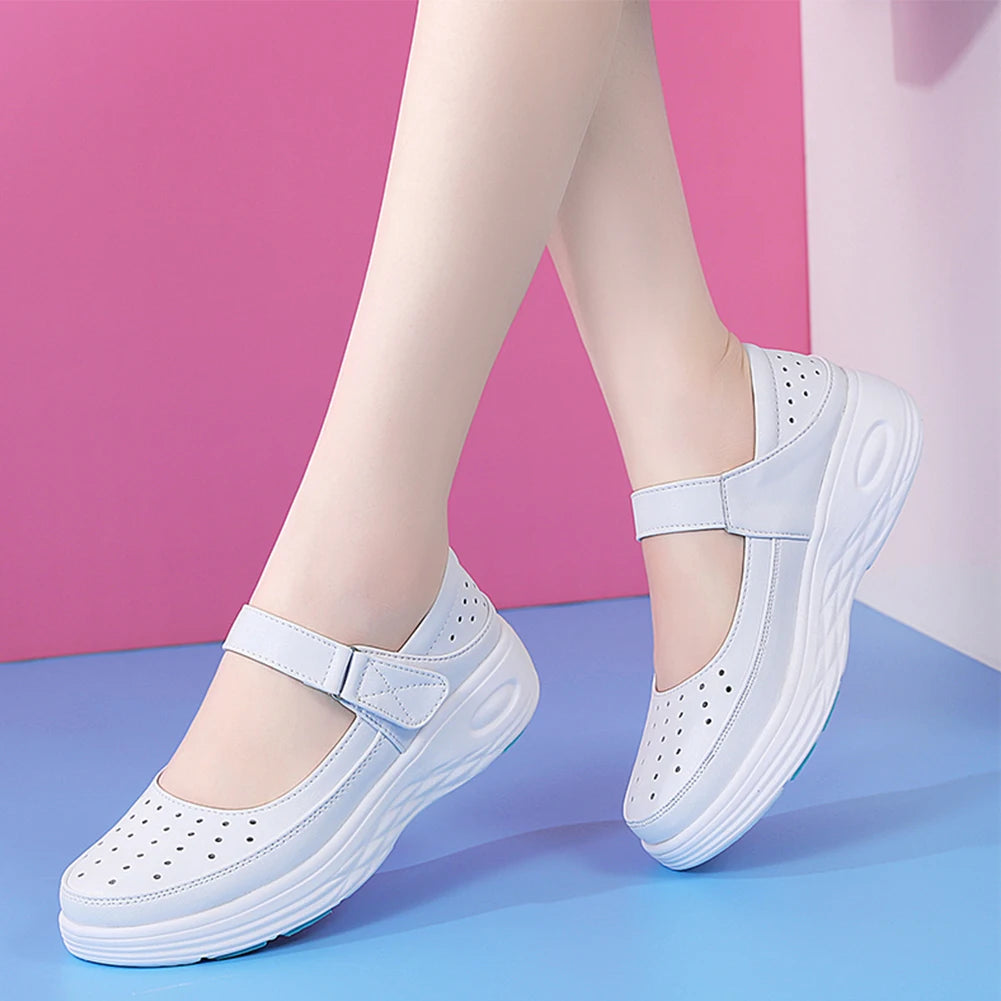 Leather Air Cushion Nurse Shoes Women Thick Soled Shoes Soft-Soled Work White Shoes Breathable Non-Slip Medical Shoes