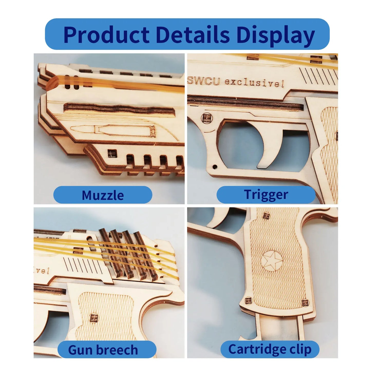 3D Wooden Puzzle Model Building Kit Mechanical Rubber Band Gun Toy DIY Brain Tearer Birthday Gift