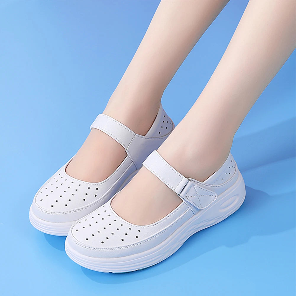 Leather Air Cushion Nurse Shoes Women Thick Soled Shoes Soft-Soled Work White Shoes Breathable Non-Slip Medical Shoes