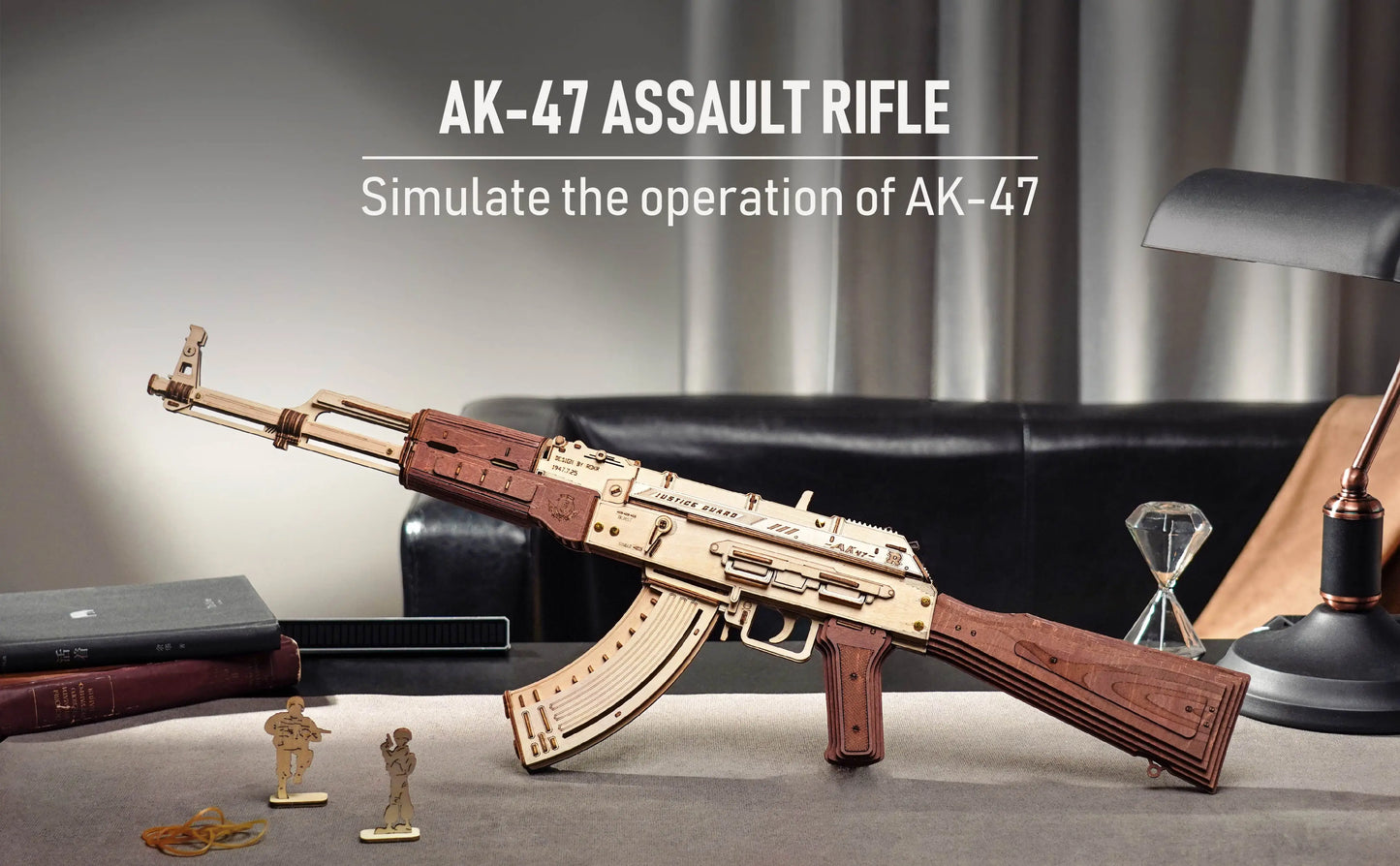 Robotime Rokr Automatic Rifle AK47 3D Wooden Gun Funny DIY Building Block Toys for Kids Adults Justice Guard Wooden PuzzleLQ901