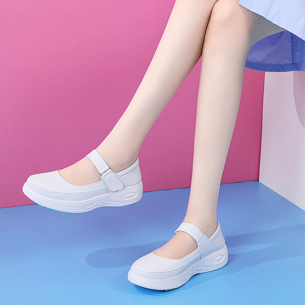 Leather Air Cushion Nurse Shoes Women Thick Soled Shoes Soft-Soled Work White Shoes Breathable Non-Slip Medical Shoes