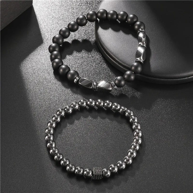 2-piece set for men and women black beaded stone ilmenite bracelets bracelet cuffs birthday Christmas holiday gifts for friends