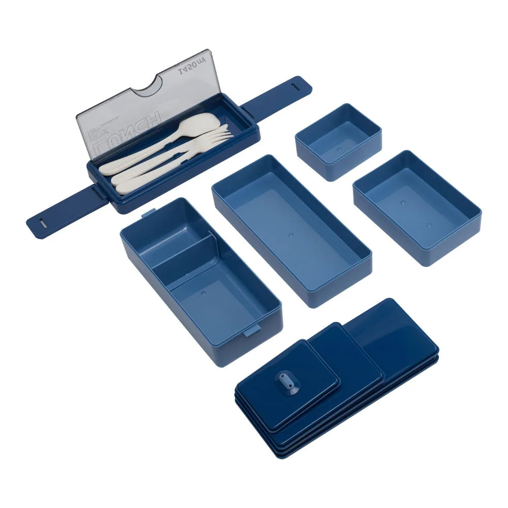 Bento-Style Plastic Lunch Box with Cutlery 3-Layer