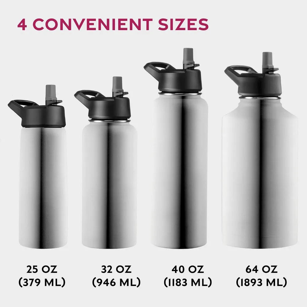 Triple-Insulated Stainless Steel Water Bottle with Straw Lid Wide-Mouth Cap (40 oz) Insulated Water Bottles Keeps Hot and Cold