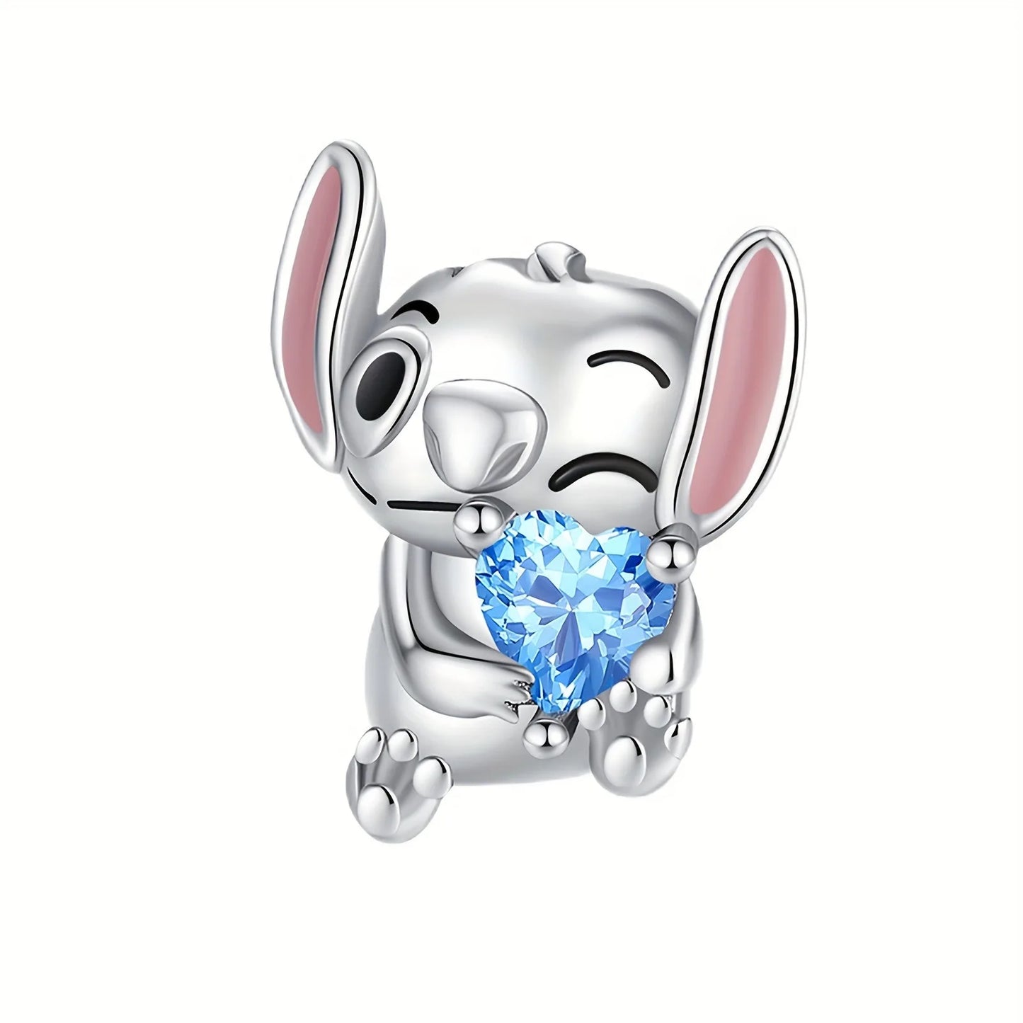925 Sterling Silver Women Authentic 925 Sterling Silver Alien Dog Blue Heart Pendant Bracelet & Necklace Women Holiday DIY Gift