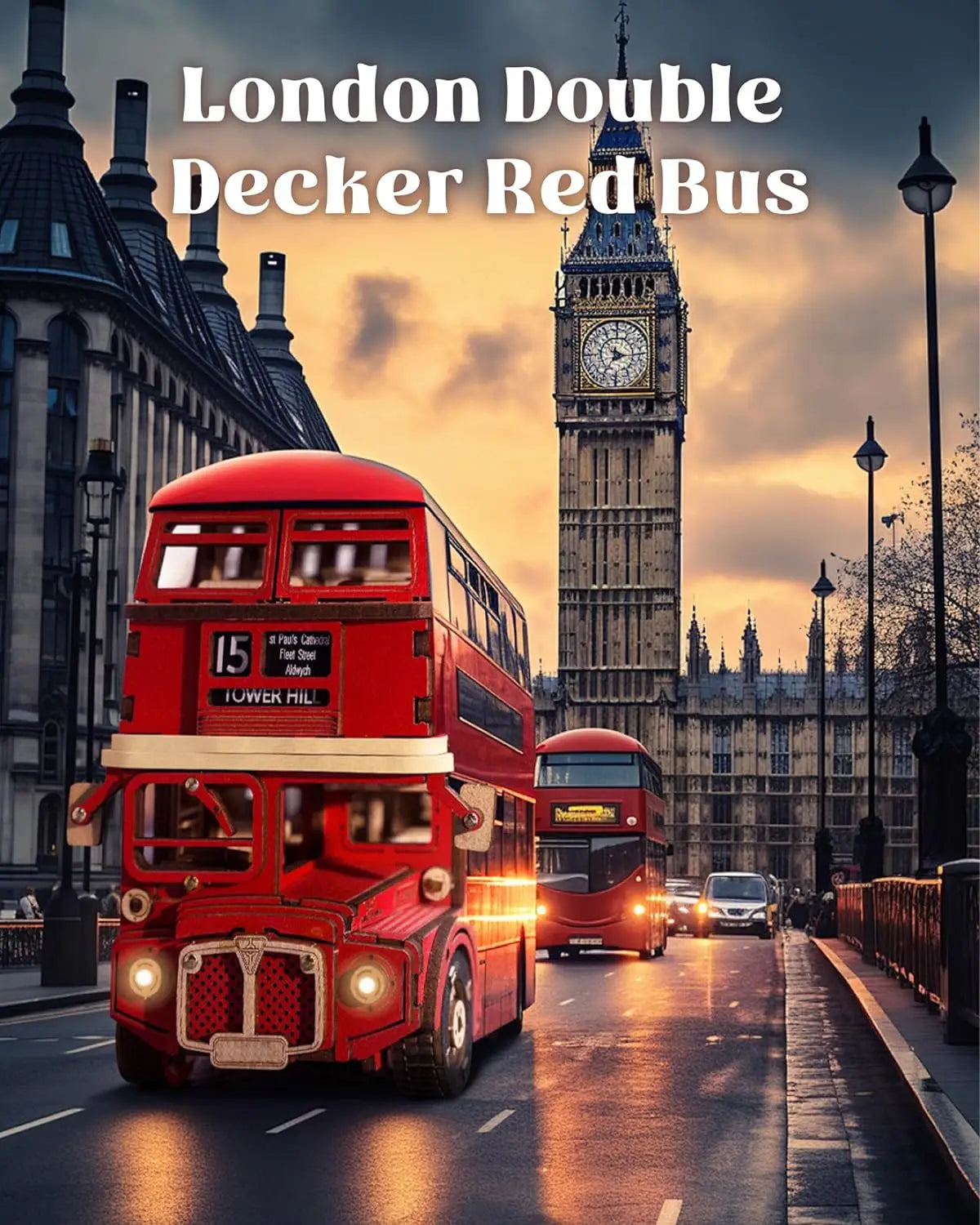 Robotime rolife London Tour Bus 3D Wooden Puzzles Wood Model Toy Car to Build Crafts Collectibles Gifts for Boys Girls