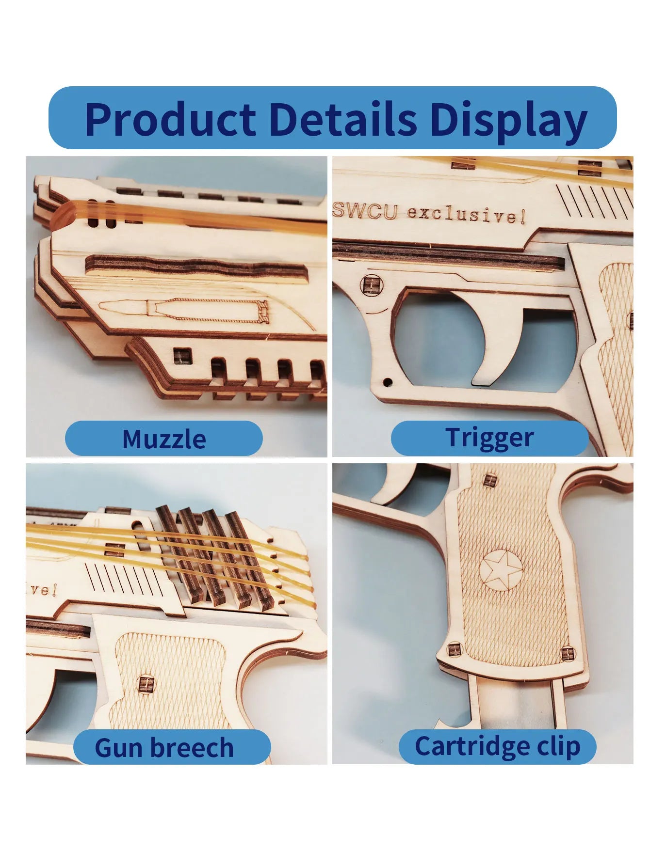 3D Wooden Puzzle Model Building Kit Mechanical Rubber Band Gun Toy DIY Brain Tearer Birthday Gift