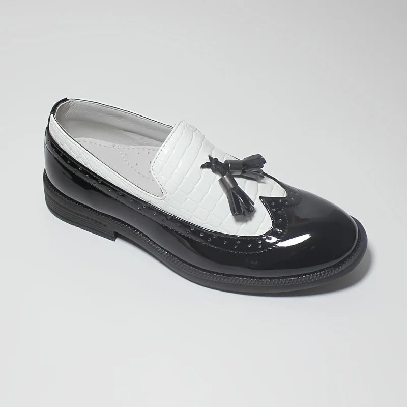Casual Stitching Loafers, Low Heel Slip-on Tassel Formal Dress Shoes For Party Performance