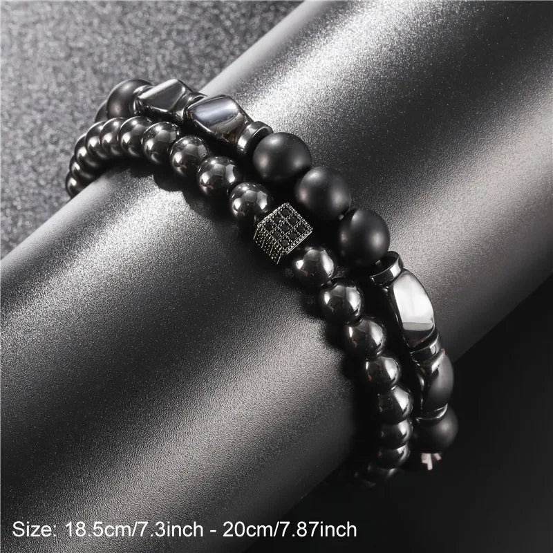 2-piece set for men and women black beaded stone ilmenite bracelets bracelet cuffs birthday Christmas holiday gifts for friends