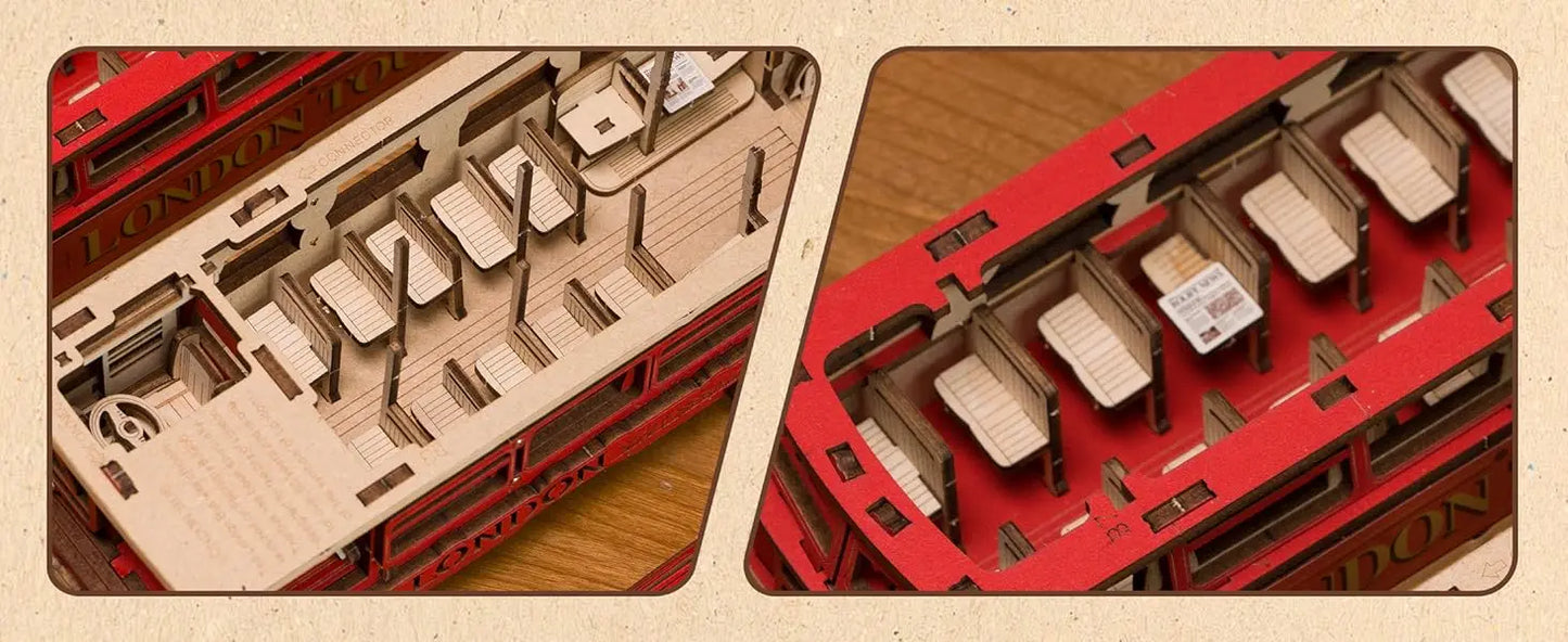 Robotime rolife London Tour Bus 3D Wooden Puzzles Wood Model Toy Car to Build Crafts Collectibles Gifts for Boys Girls