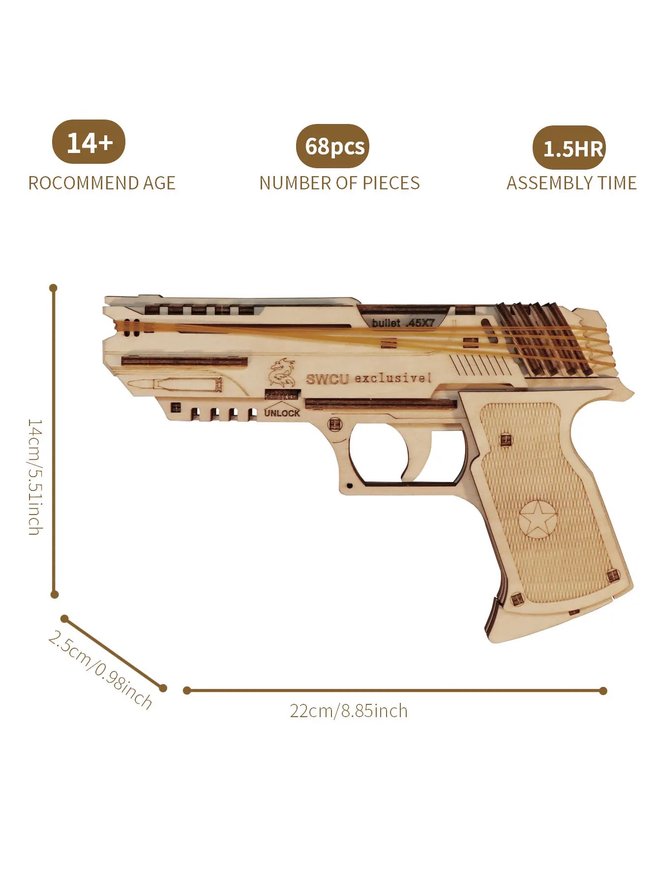 3D Wooden Puzzle Model Building Kit Mechanical Rubber Band Gun Toy DIY Brain Tearer Birthday Gift