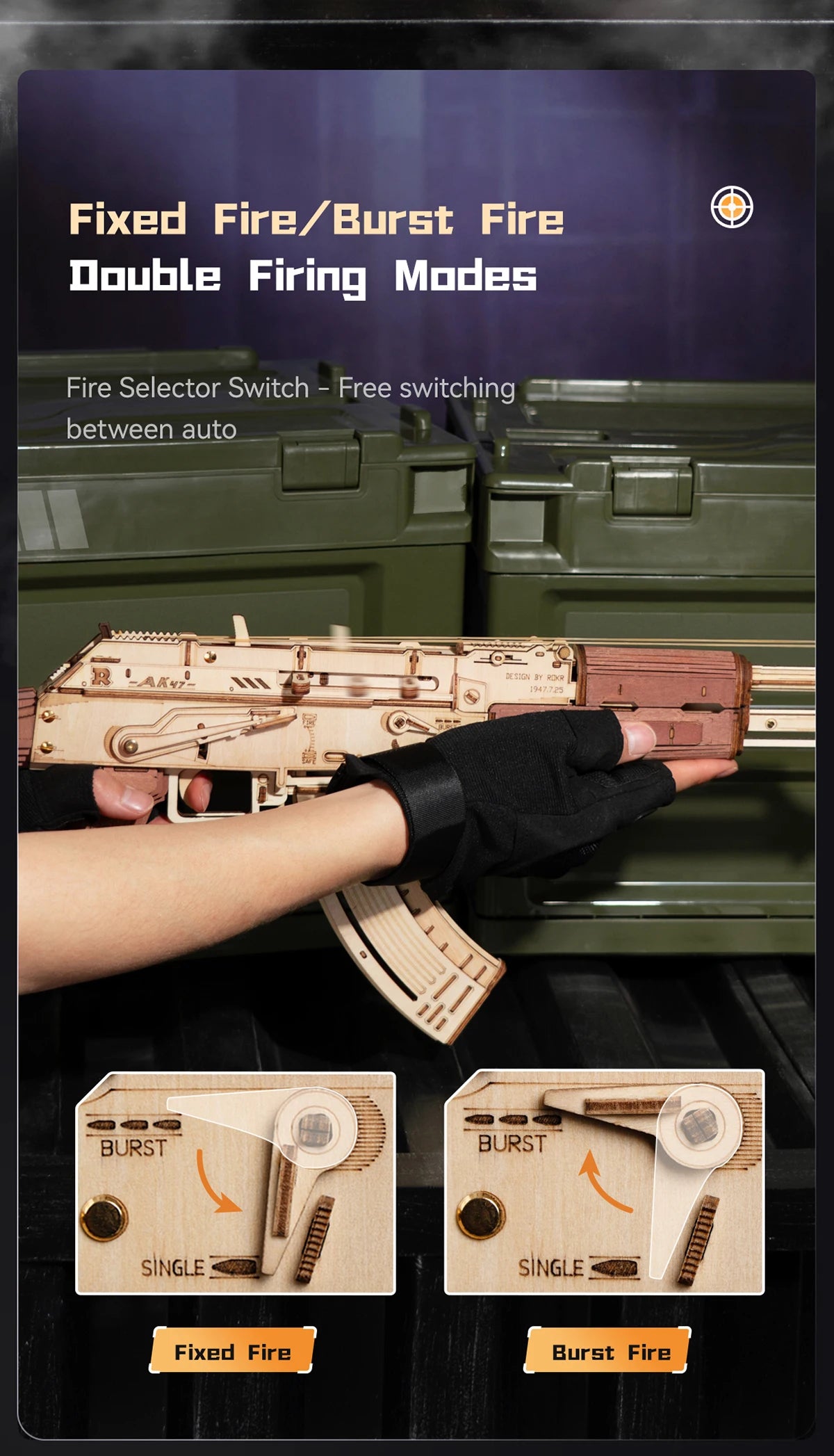 Robotime Rokr Automatic Rifle AK47 3D Wooden Gun Funny DIY Building Block Toys for Kids Adults Justice Guard Wooden PuzzleLQ901