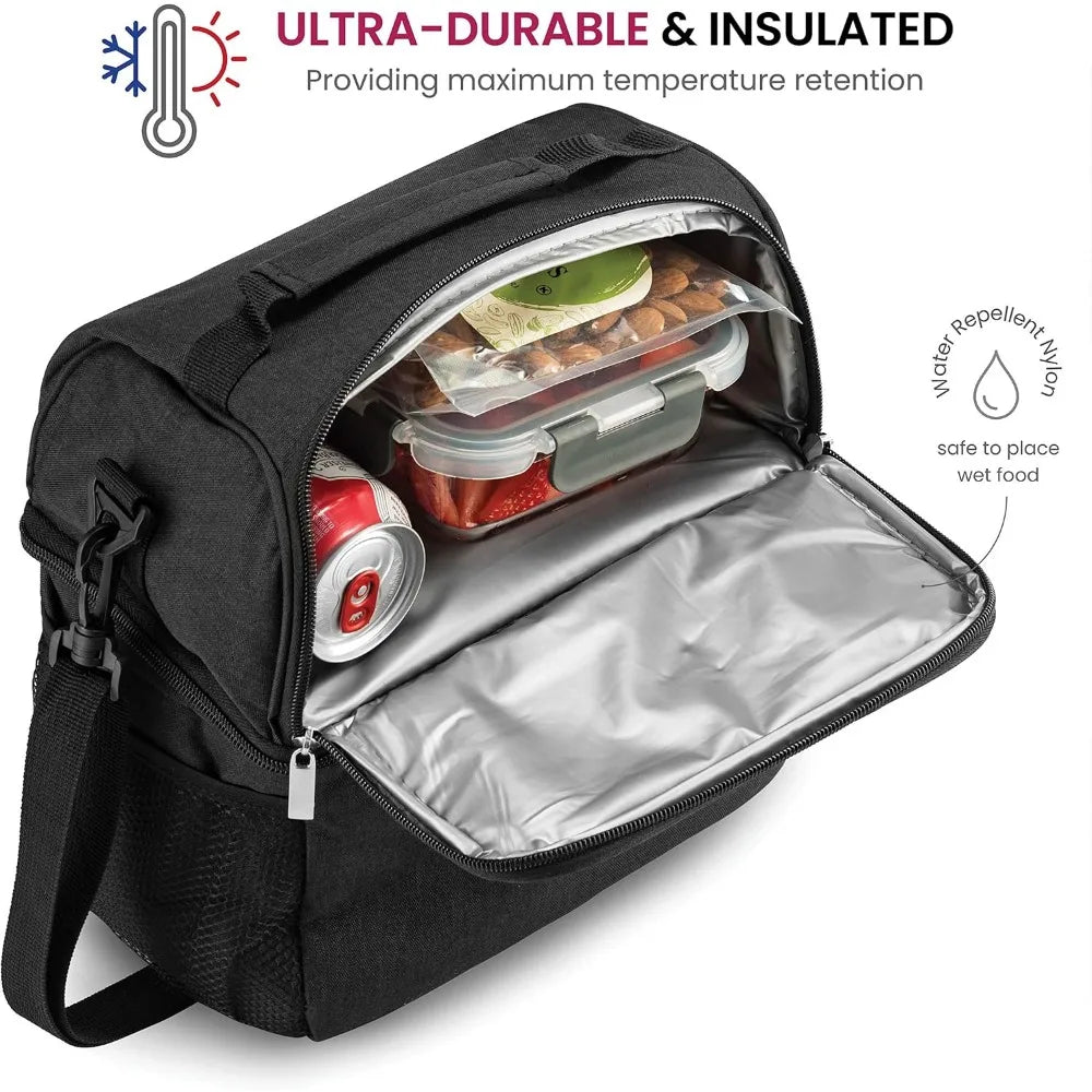 Lunch Bag with Glass Containers Insulated Lunch Box for Women and Men Leakproof Locking Lids & Ice Pack 2 Compartment