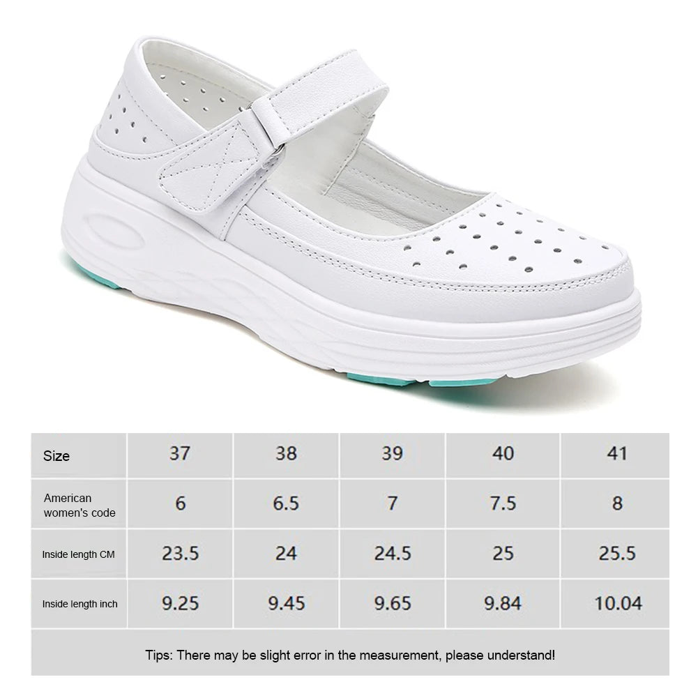 Leather Air Cushion Nurse Shoes Women Thick Soled Shoes Soft-Soled Work White Shoes Breathable Non-Slip Medical Shoes