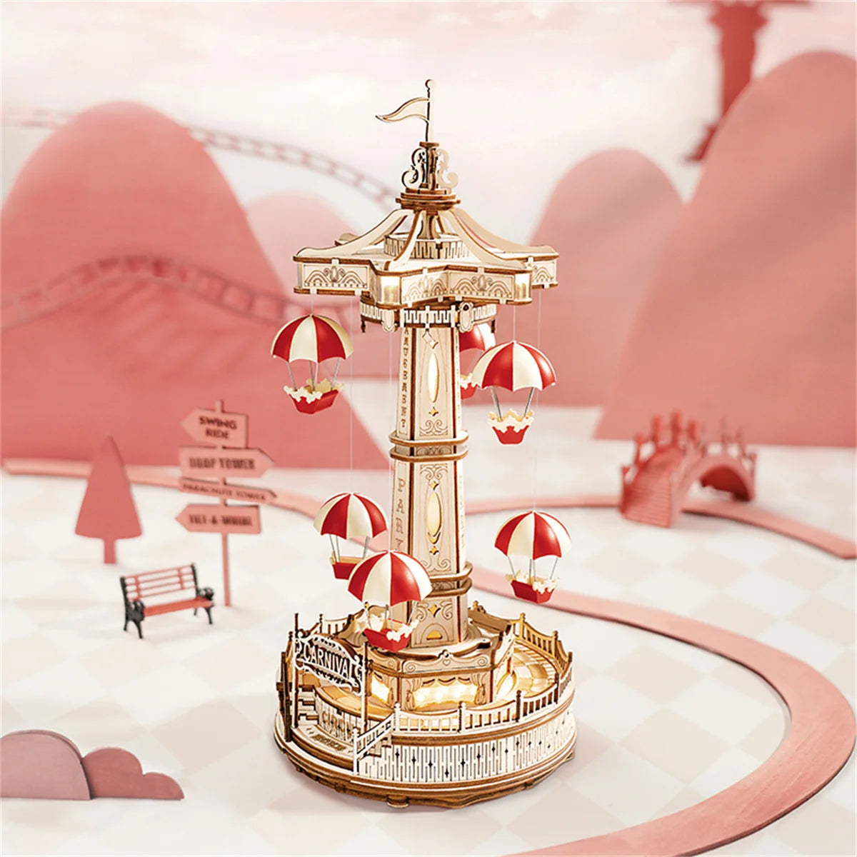Robotime ROKR Magic Amusement Park Wooden Toys DIY Music Box Moveable 3D Wooden Puzzle for Kids Gifts for Christmas EA