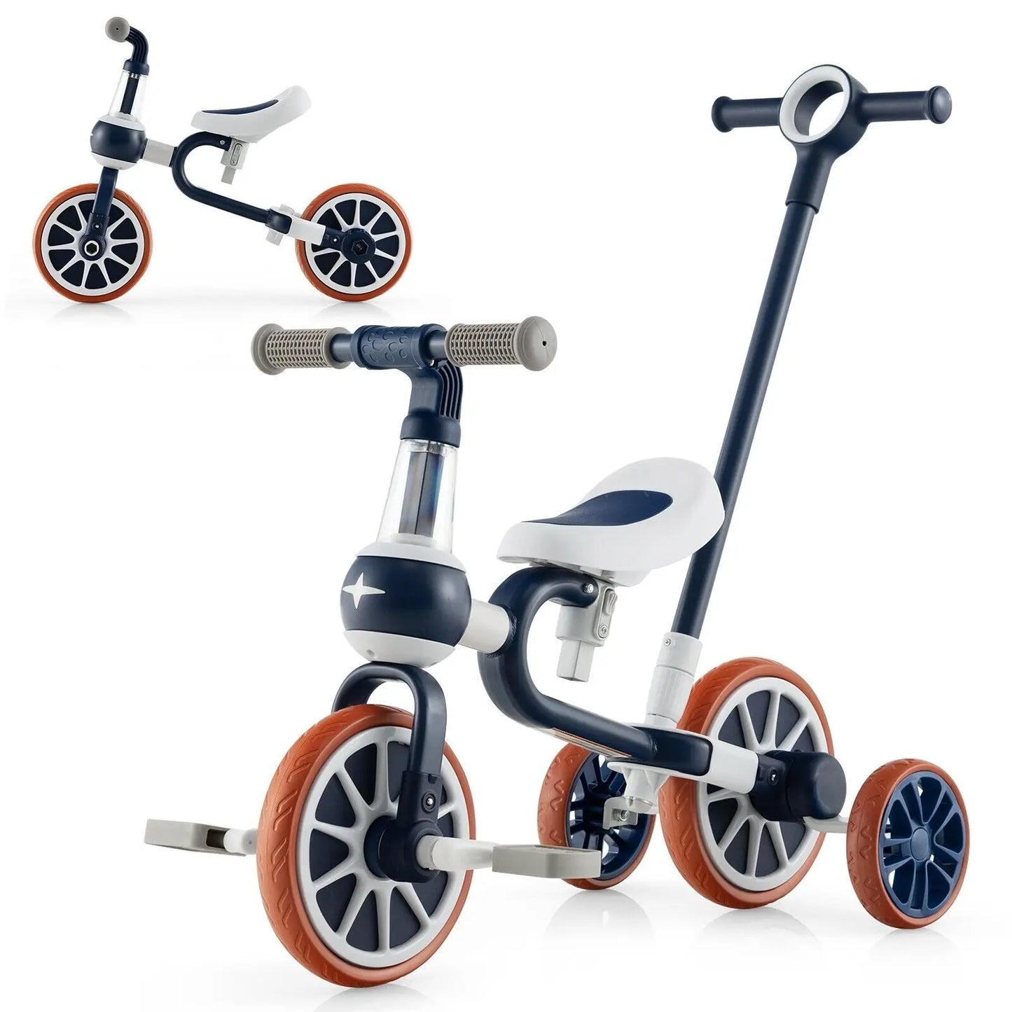 DORTALA 4 in 1 Kids Tricycle Toddler Balance Bike Adjustable Parent Push Handle 4 wheels Blue