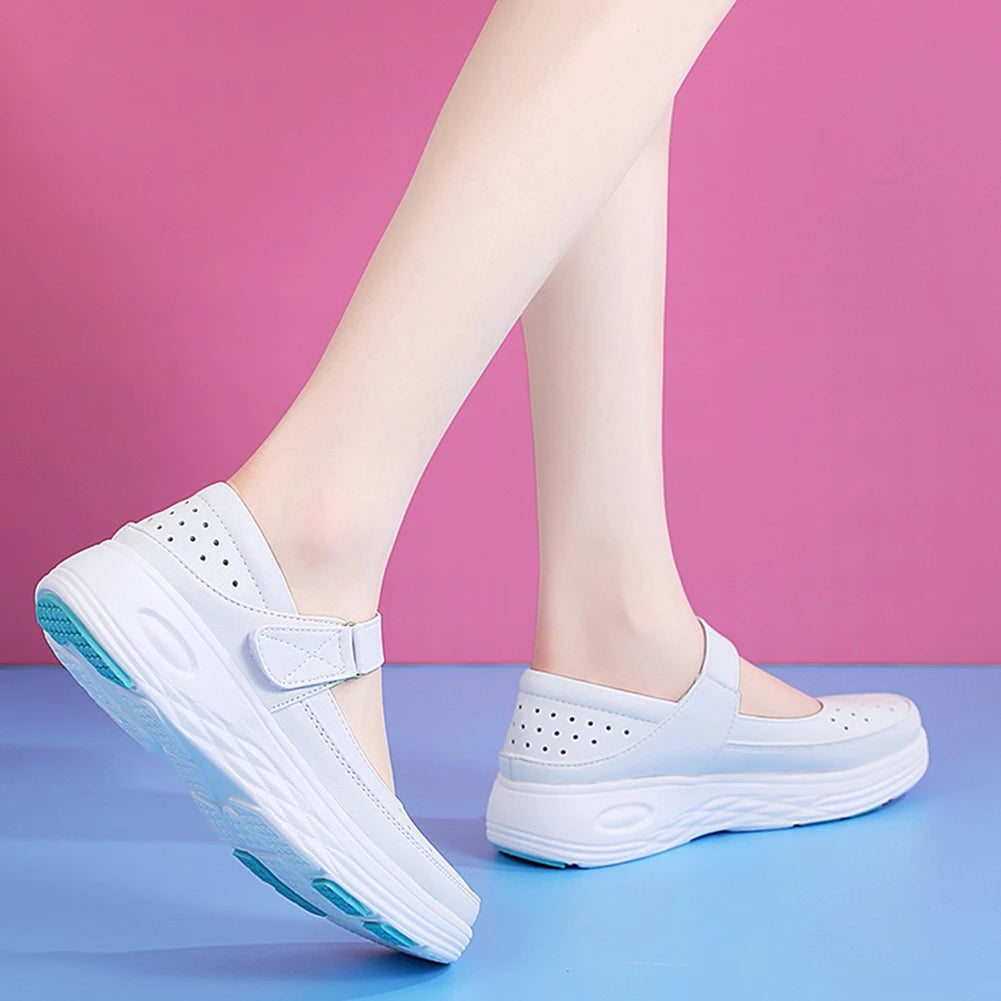 Leather Air Cushion Nurse Shoes Women Thick Soled Shoes Soft-Soled Work White Shoes Breathable Non-Slip Medical Shoes