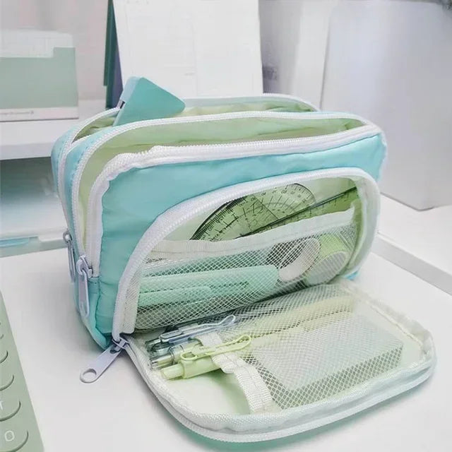 Girl Large Capacity Aesthetic Pencil Bag Zipper Pencil Pouch School Cases Cute Stationery Holder Bag Student School Supplies