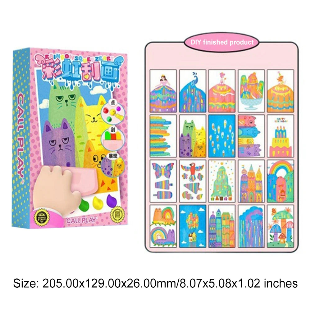 Squeegee Art Kids Paint Kit Childrens Painting Crafts Creativity Set DIY Rainbow Scratch Art Boys Girls Birthday Christmas Gifts