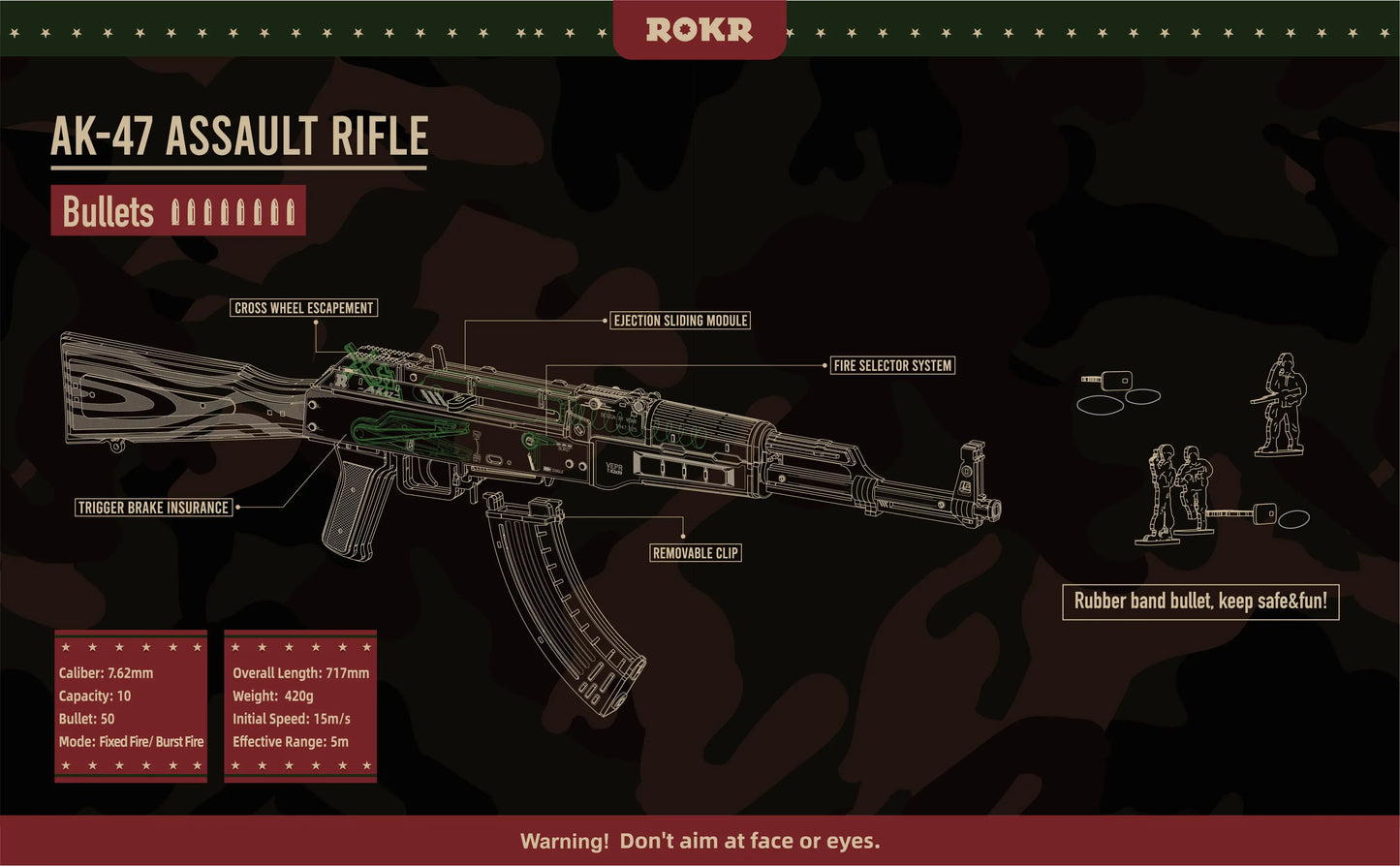Robotime Rokr Automatic Rifle AK47 3D Wooden Gun Funny DIY Building Block Toys for Kids Adults Justice Guard Wooden PuzzleLQ901