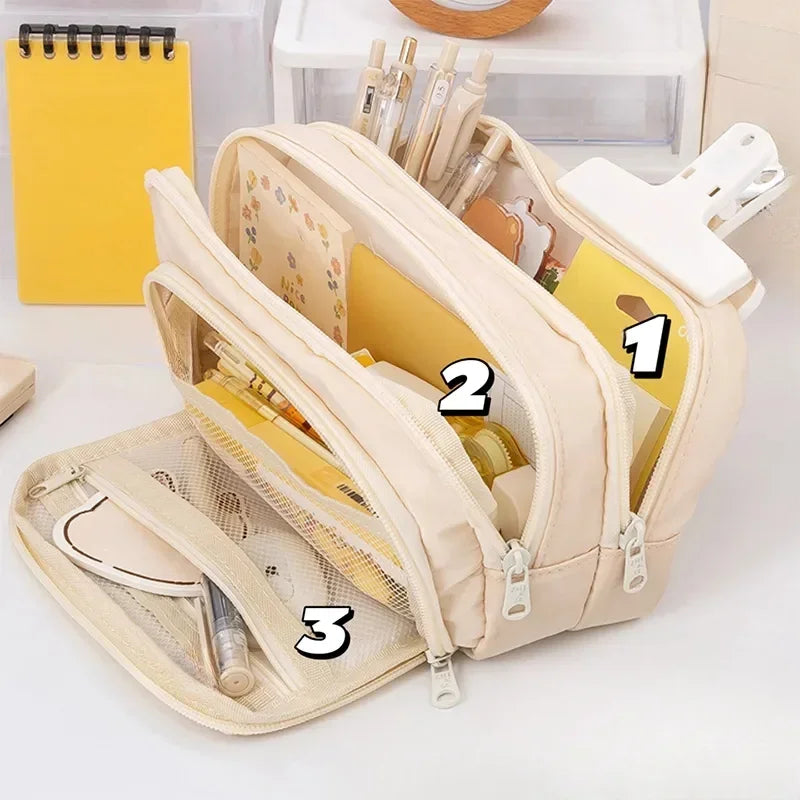 Girl Large Capacity Aesthetic Pencil Bag Zipper Pencil Pouch School Cases Cute Stationery Holder Bag Student School Supplies