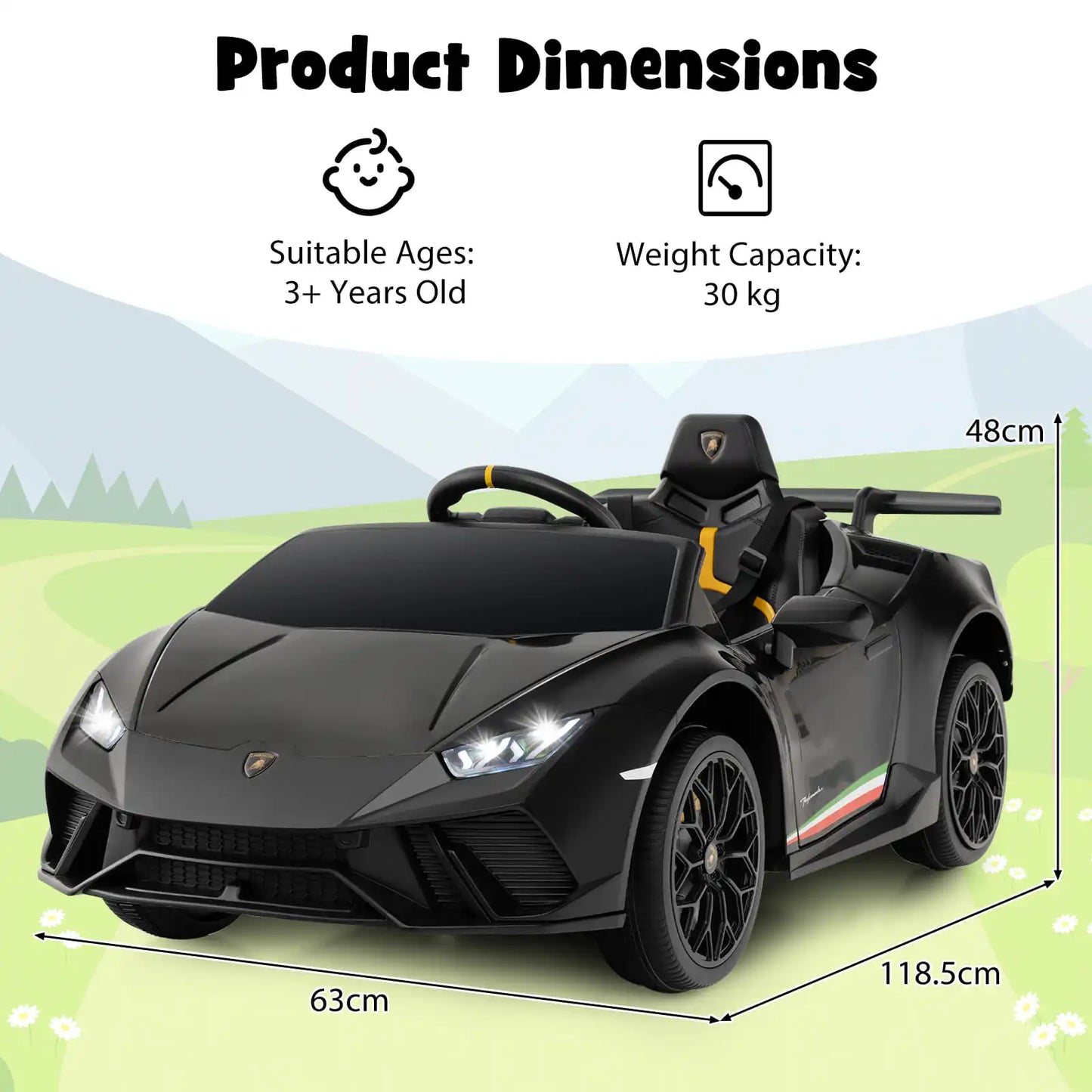 DORTALA Lamborghini Kids Ride on Car 12V Battery Powered Electric Vehicle-Black