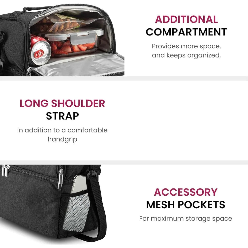 Lunch Bag with Glass Containers Insulated Lunch Box for Women and Men Leakproof Locking Lids & Ice Pack 2 Compartment