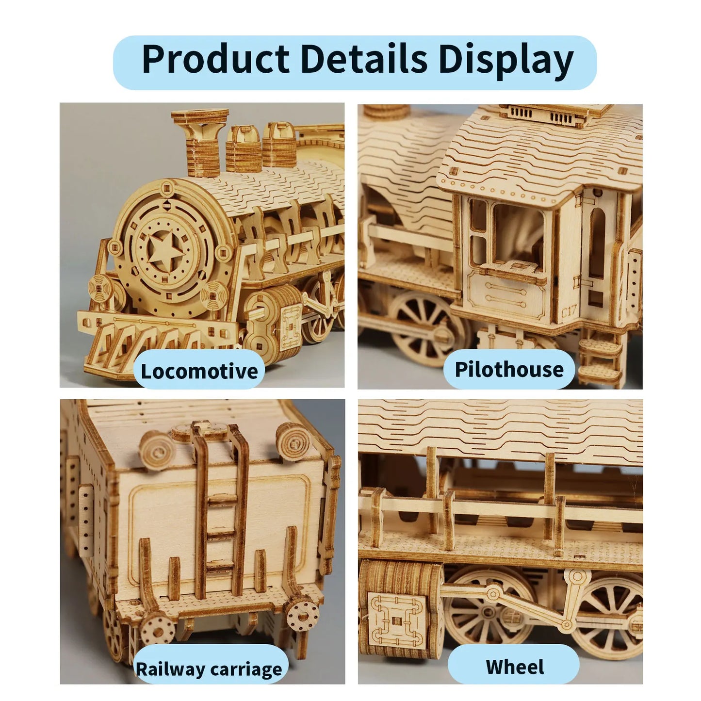 3D Wooden Puzzle Mechanical Train Model Kits Brain Teaser Puzzles Vehicle Building Kits Unique Gift on Birthday Christmas Day