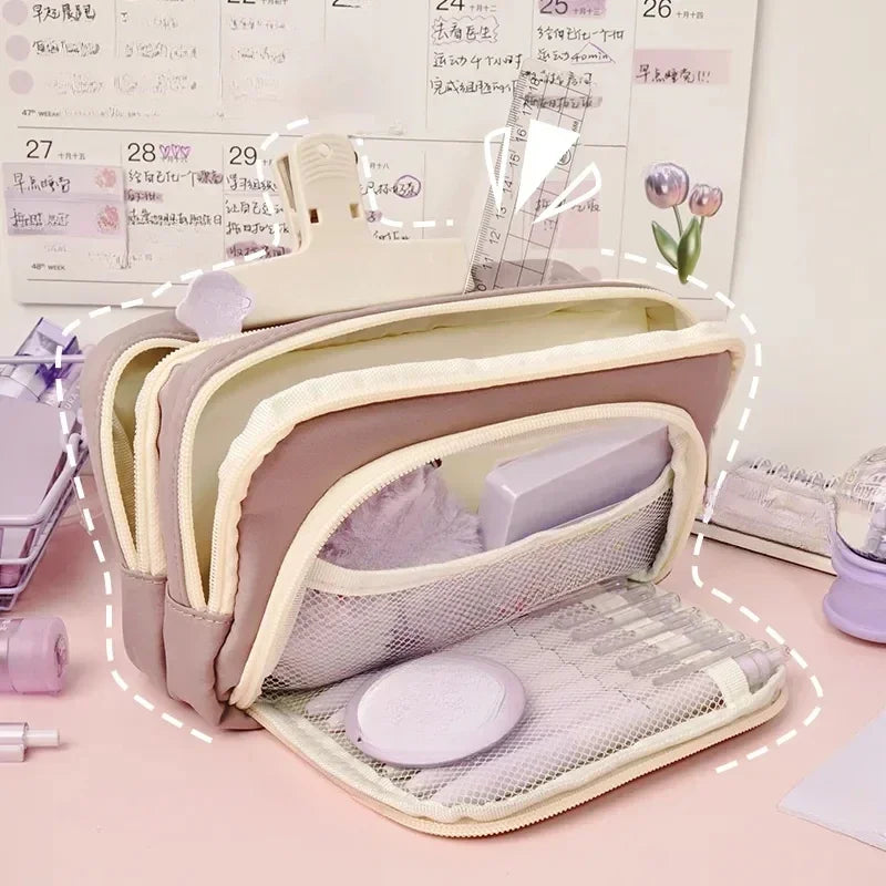 Girl Large Capacity Aesthetic Pencil Bag Zipper Pencil Pouch School Cases Cute Stationery Holder Bag Student School Supplies