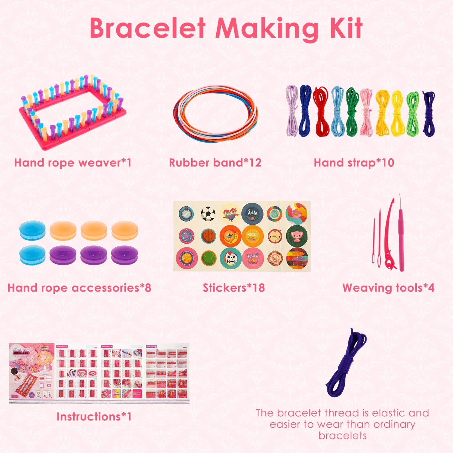 Bracelet Making Kit for Girls Colorful Elastic String Bracelet DIY Kit Lightweight DIY Thread Bracelet Kit Arts and Crafts Jewel