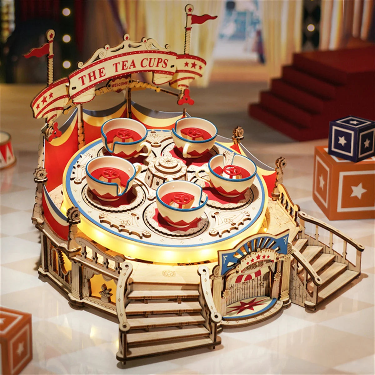 Robotime ROKR Magic Amusement Park Wooden Toys DIY Music Box Moveable 3D Wooden Puzzle for Kids Gifts for Christmas EA