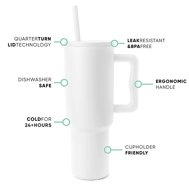 40 Oz Cup With Straw Lid Insulated Stainless Steel Water Bottle Tumbler