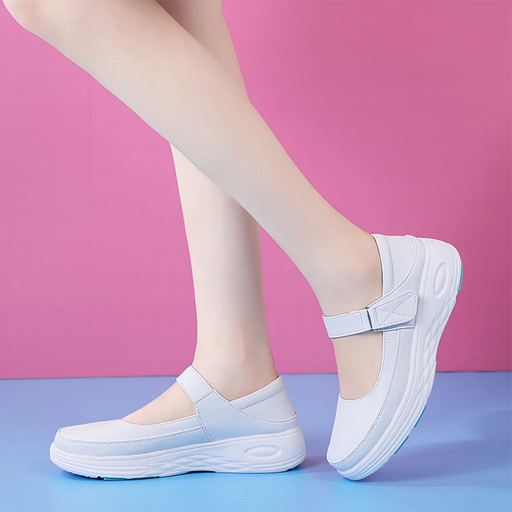 Leather Air Cushion Nurse Shoes Women Thick Soled Shoes Soft-Soled Work White Shoes Breathable Non-Slip Medical Shoes