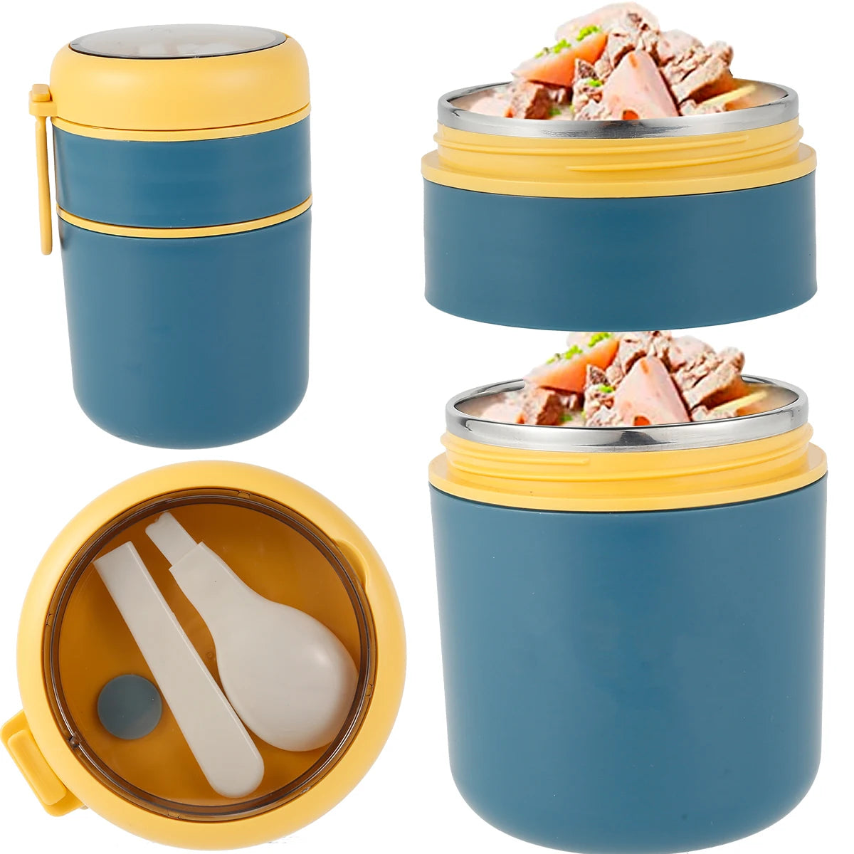 710ML Insulated Food Container Stainless Steel Vaccum Cup Soup Lunch Box with Foldable Spoon Thermo Keep Hot for School Child