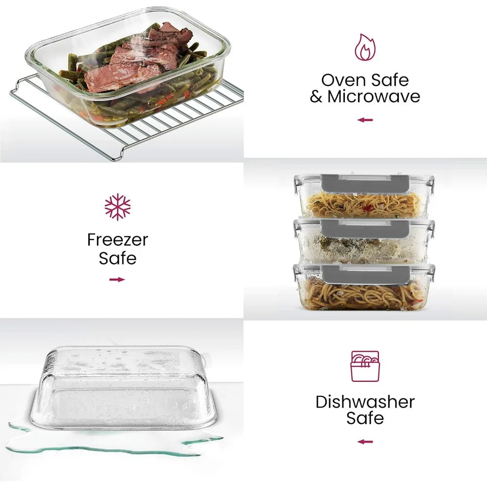 Lunch Bag with Glass Containers Insulated Lunch Box for Women and Men Leakproof Locking Lids & Ice Pack 2 Compartment