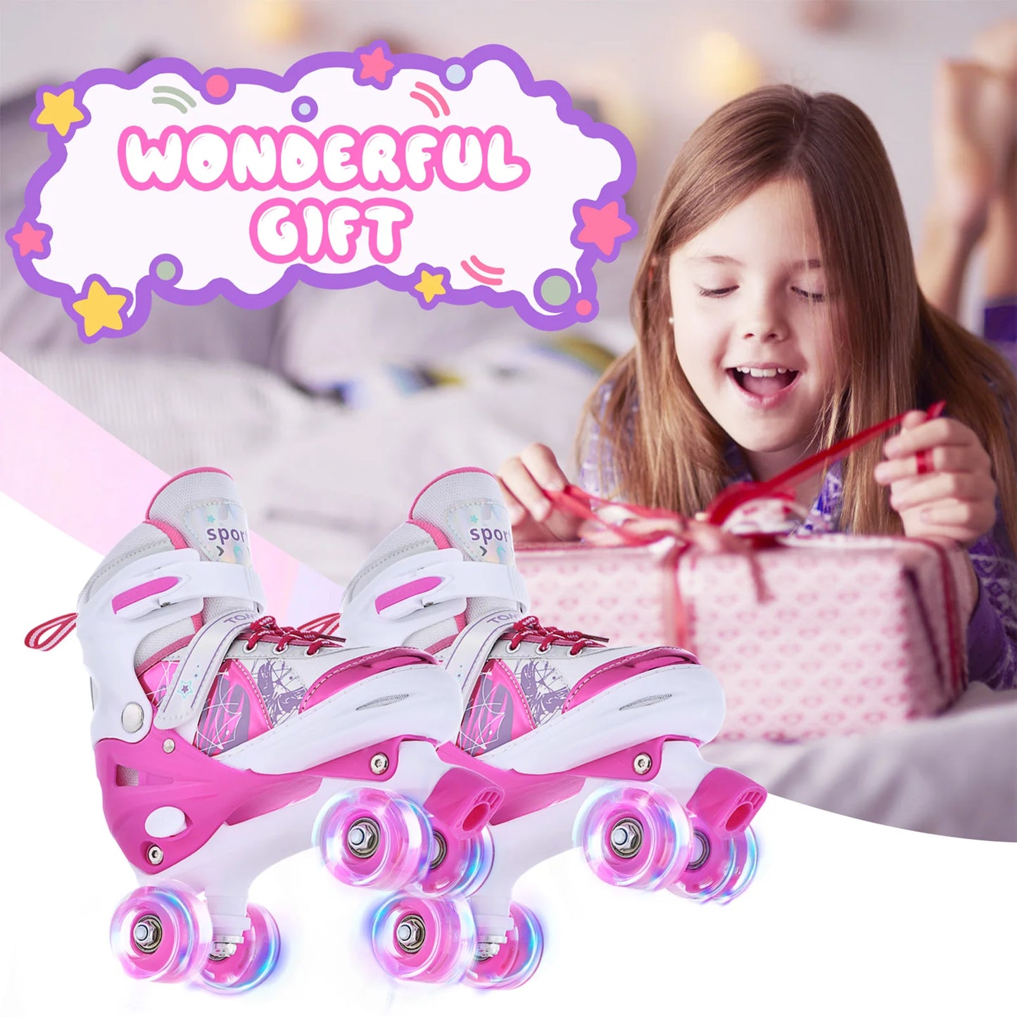 Adjustable Luminous Roller Skate Roller Skates for Girls Boys for Kids 4 Size Adjustable Light Up