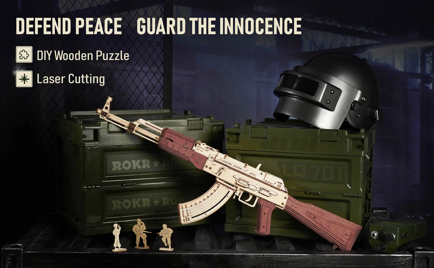 Robotime Rokr Automatic Rifle AK47 3D Wooden Gun Funny DIY Building Block Toys for Kids Adults Justice Guard Wooden PuzzleLQ901